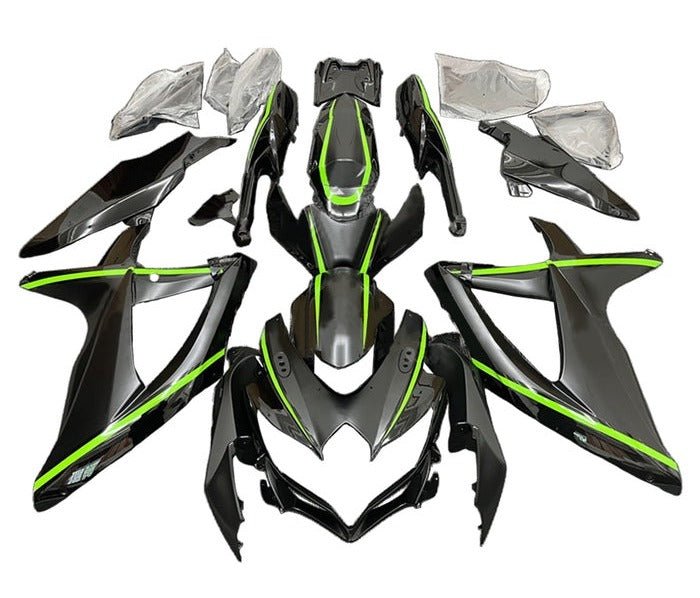 Suzuki GSXR 600 Fairings (2008-2010) Black, Green Stripe at KingsMotorcycleFairings.com