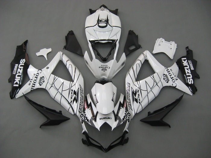 Suzuki GSXR 600 Fairings (2008-2010) White, Black Alstare at KingsMotorcycleFairings.com