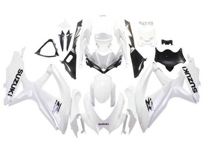 Suzuki GSXR 600 Fairings (2008-2010) White, Black Gloss at KingsMotorcycleFairings.com