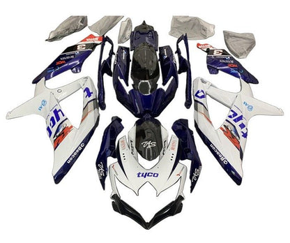 Suzuki GSXR 600 Fairings (2008-2010) White, Dark Blue Tyco at KingsMotorcycleFairings.com