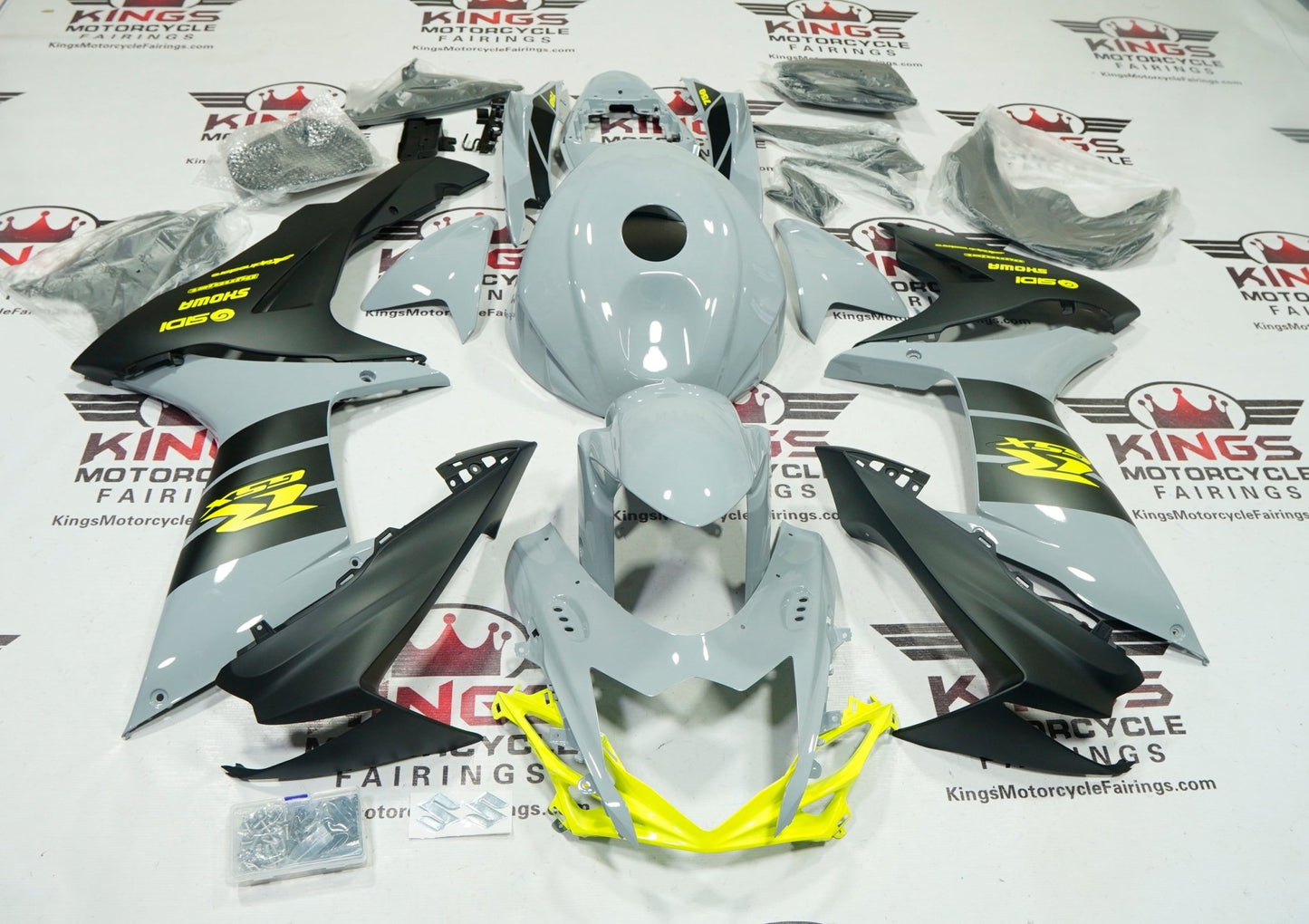Suzuki GSXR600 Fairings (2011-2024) Nardo Gray, Matte Black, Neon Yellow at KingsMotorcycleFairings.com
