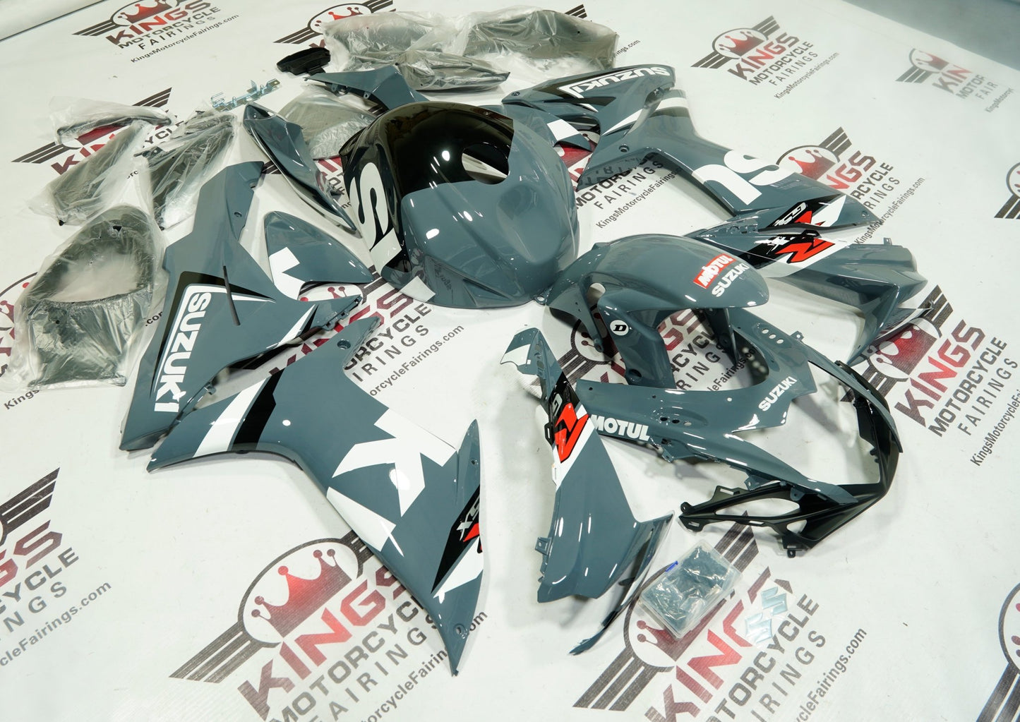 Suzuki GSXR600 Fairings (2011-2024) Nardo Gray, White, Red at KingsMotorcycleFairings.com