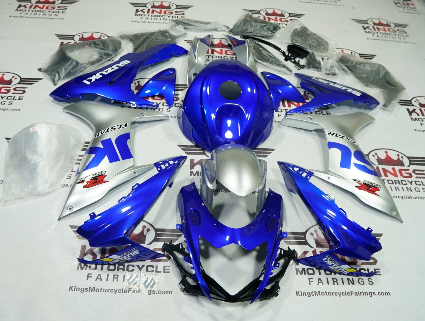 Suzuki GSXR600 Fairings (2011-2024) Silver, Blue at KingsMotorcycleFairings.com