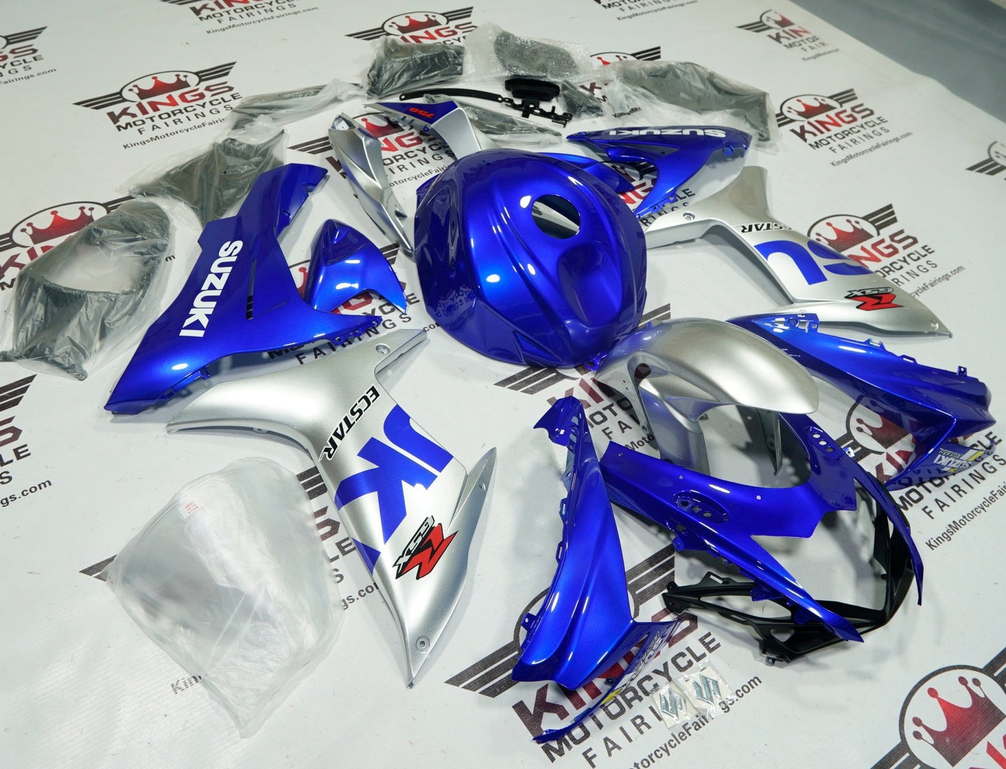 Suzuki GSXR 600 Fairings (2011-2024) Silver, Blue at KingsMotorcycleFairings.com