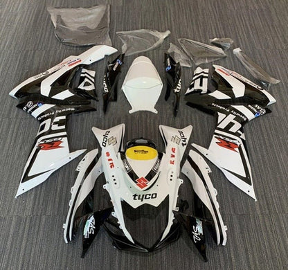 Suzuki GSXR600 Fairings (2011-2024) White, Black Tyco at KingsMotorcycleFairings.com