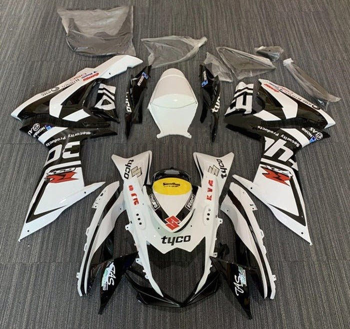 Suzuki GSXR 600 Fairings (2011-2024) White, Black Tyco at KingsMotorcycleFairings.com