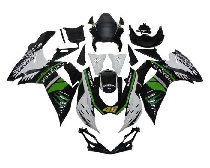 Suzuki GSXR 600 Fairings (2011-2024) White, Black, Green Monster at KingsMotorcycleFairings.com