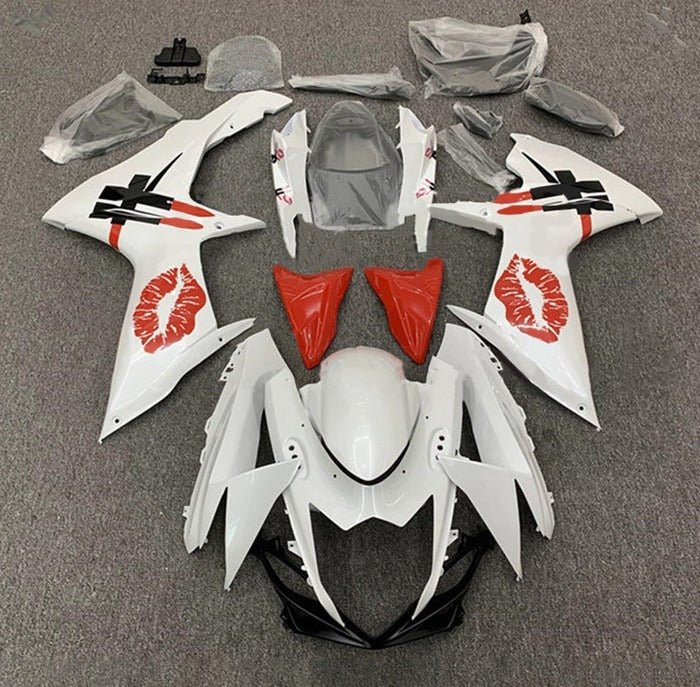 Suzuki GSXR 600 Fairings (2011-2024) White, Red Lipstick Kiss at KingsMotorcycleFairings.com