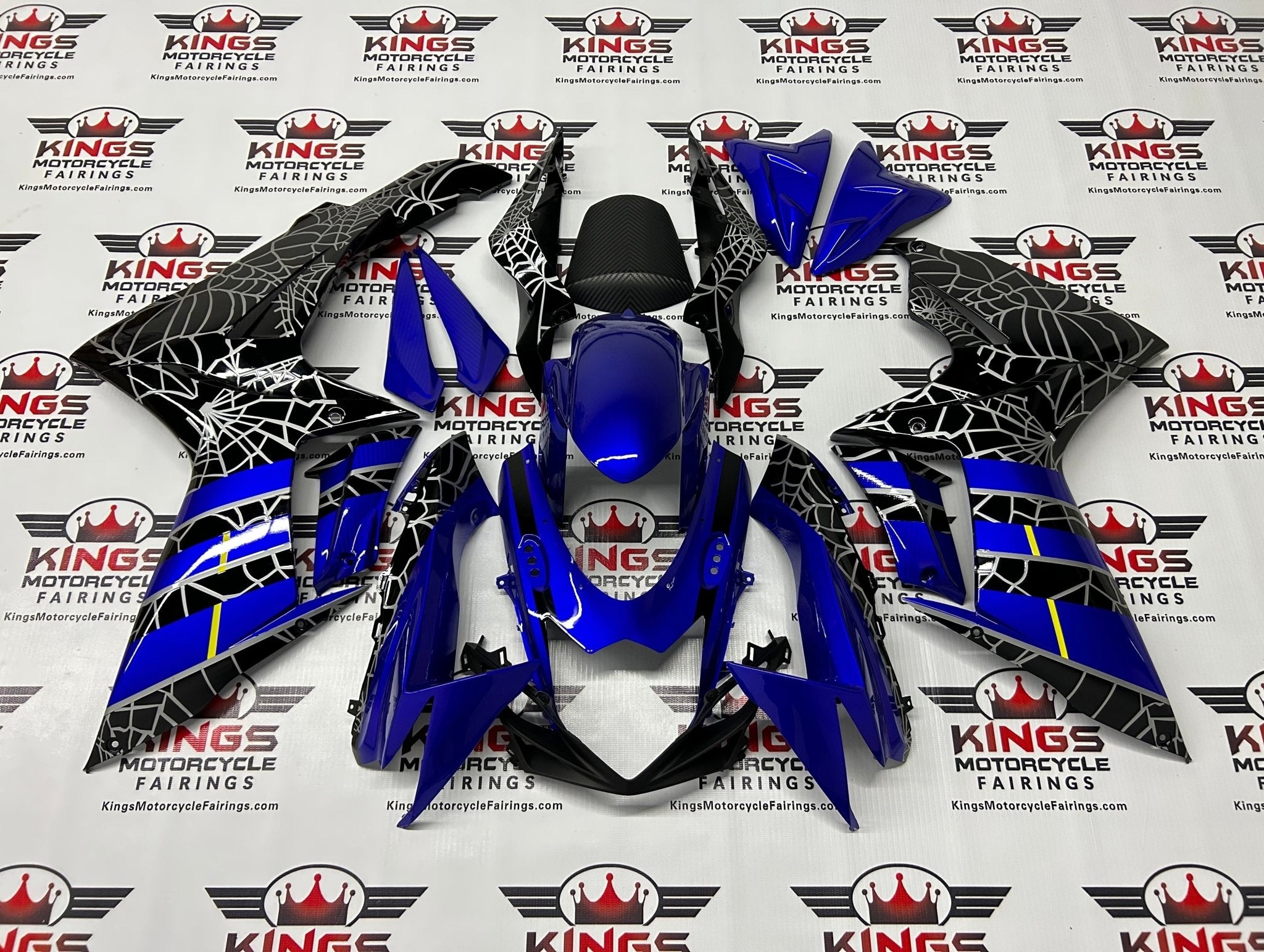 Suzuki GSXR 600 Fairings (2025-2026) Blue, Black, Silver Spider Web at KingsMotorcycleFairings.com