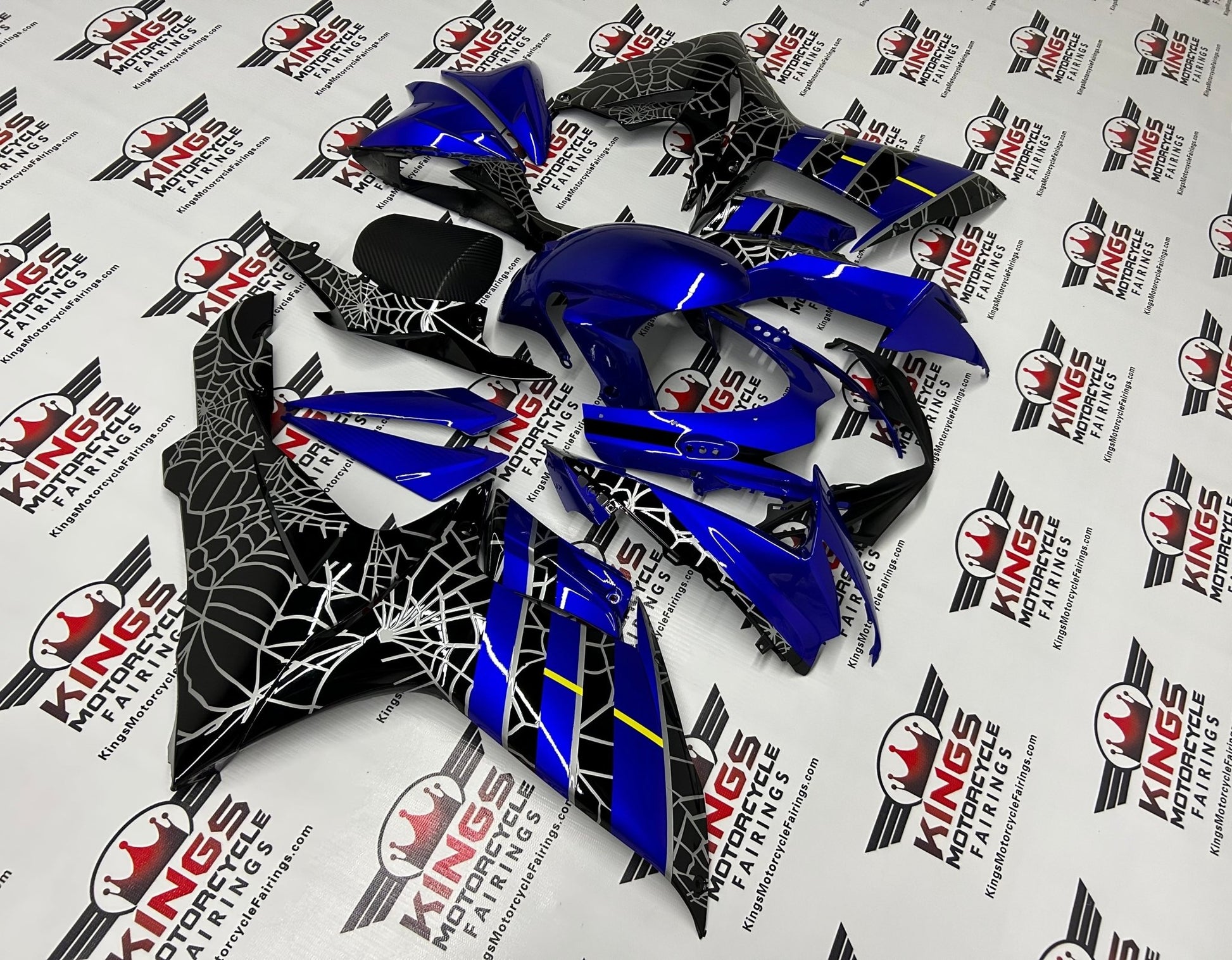 Suzuki GSXR600 Fairings (2025-2026) Blue, Black, Silver Spider Web at KingsMotorcycleFairings.com