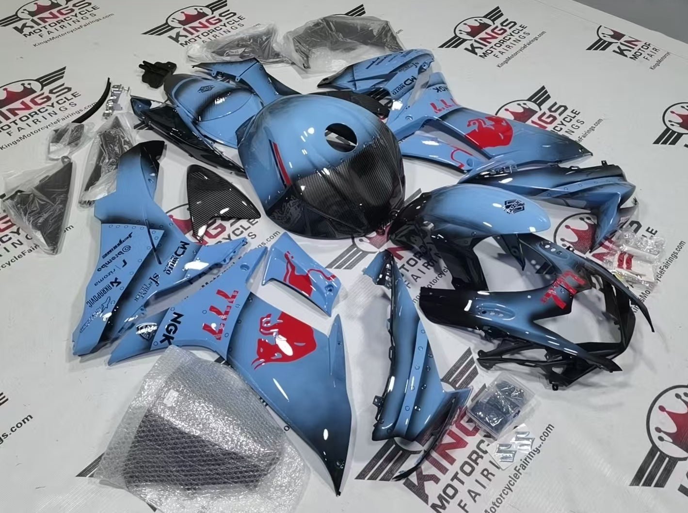 Suzuki GSXR600 Fairings (2025-2026) Blue, Red, Faux Carbon Fiber at KingsMotorcycleFairings.com