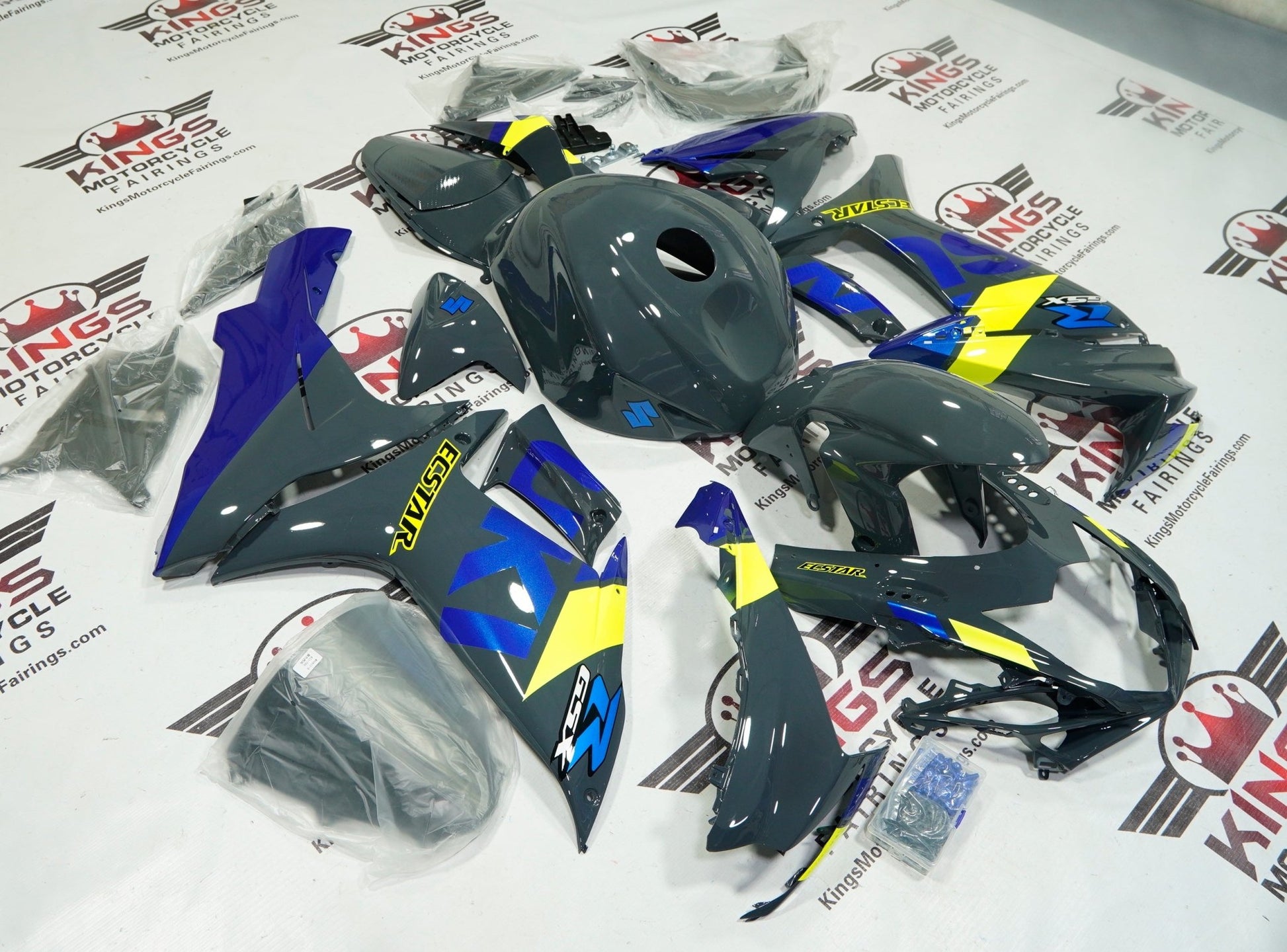 Suzuki GSXR 600 Fairings (2025-2026) Gray, Yellow, Blue at KingsMotorcycleFairings.com