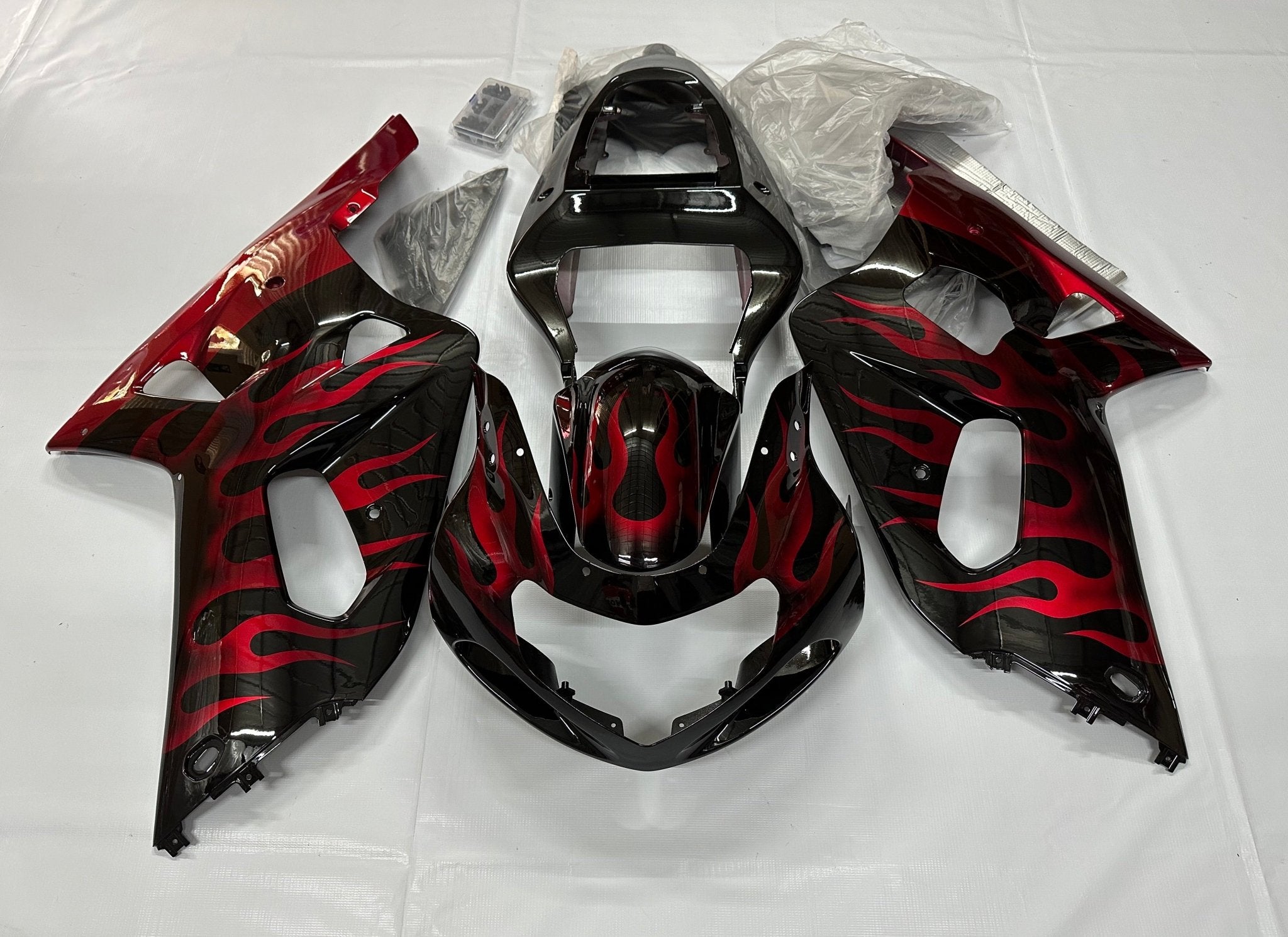 Suzuki GSXR600 (2000-2003) Black & Red Flame Fairings at KingsMotorcycleFairings.com