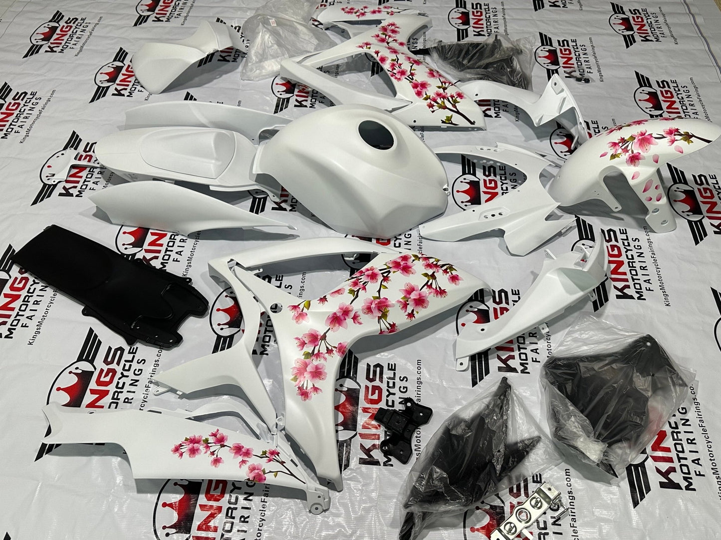 Suzuki GSXR600 (2006-2007) Matte White Cherry Blossom Fairings at KingsMotorcycleFairings.com
