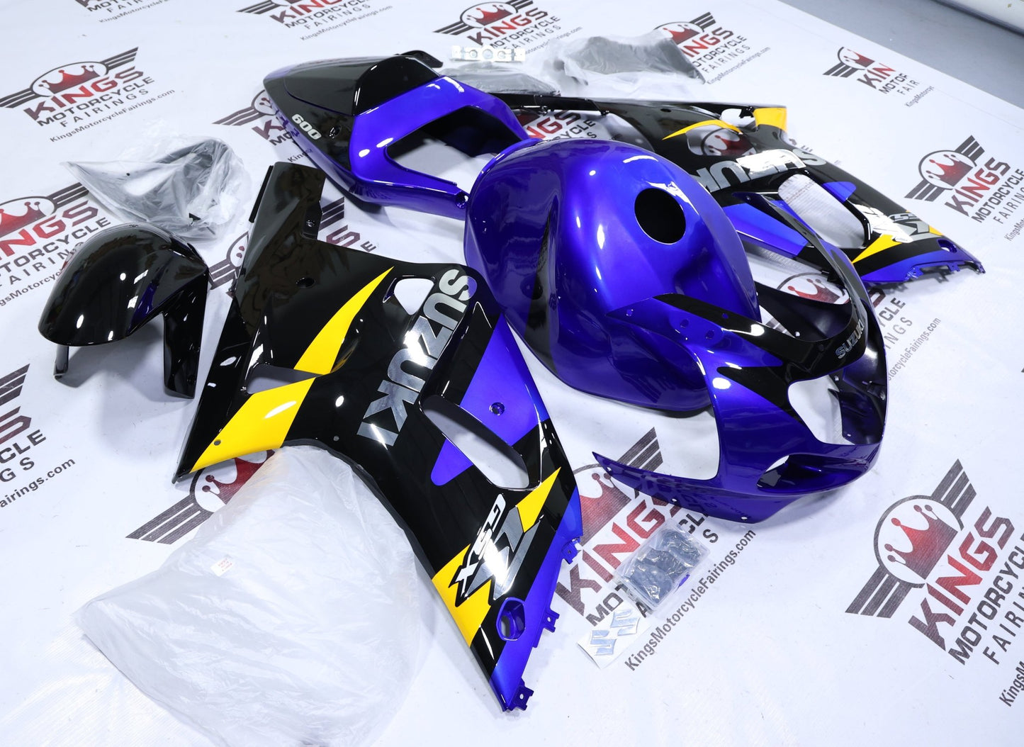 Suzuki GSXR750 Fairing Kit (2000-2003) Blue, Black, Chrome, Yellow at KingsMotorcycleFairings.com