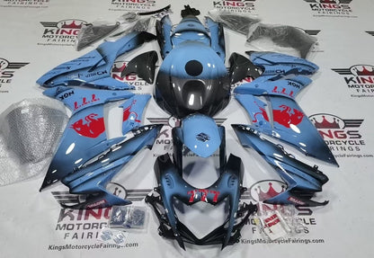 Suzuki GSXR750 Fairing Kit (2011-2024) Blue, Red, Faux Carbon Fiber at KingsMotorcycleFairings.com