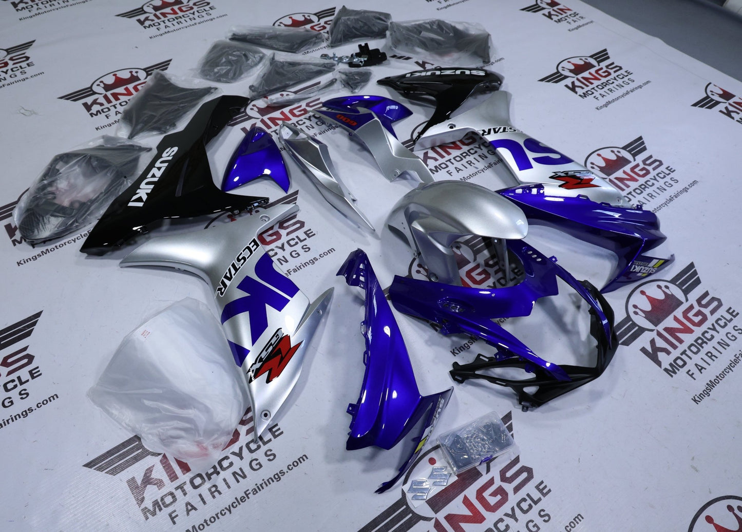 Suzuki GSXR750 Fairing Kit (2011-2024) Blue, Silver, Black, White at KingsMotorcycleFairings.com