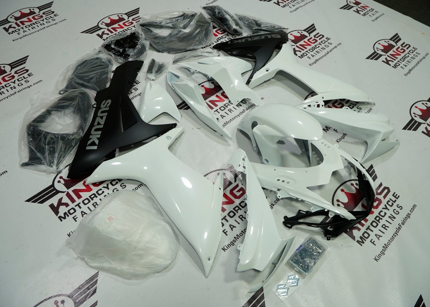 Suzuki GSXR750 Fairing Kit (2025-2026) Pearl White, Black at KingsMotorcycleFairings.com