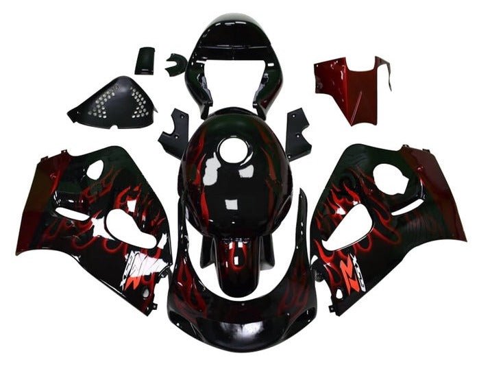Suzuki GSXR 750 Fairings (1996-1999) Black, Red Fire at KingsMotorcycleFairings.com