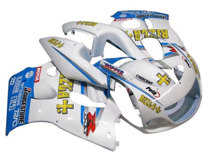 Suzuki GSXR 750 Fairings (1996-1999) White, Blue, Yellow Rizla at KingsMotorcycleFairings.com