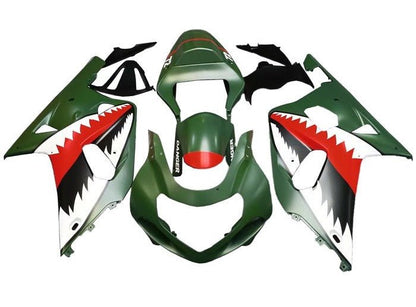 Suzuki GSXR 750 Fairings (2000-2003) Matte Green, White, Shark at KingsMotorcycleFairings.com