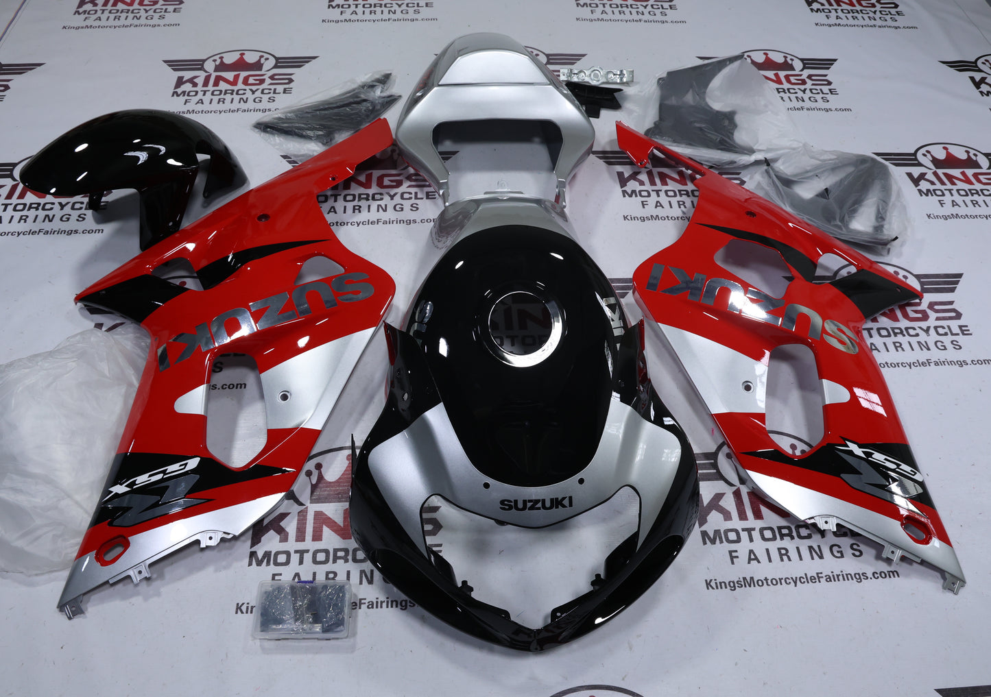 Suzuki GSXR750 Fairings (2000-2003) Red, Silver, Black, Chrome at KingsMotorcycleFairings.com