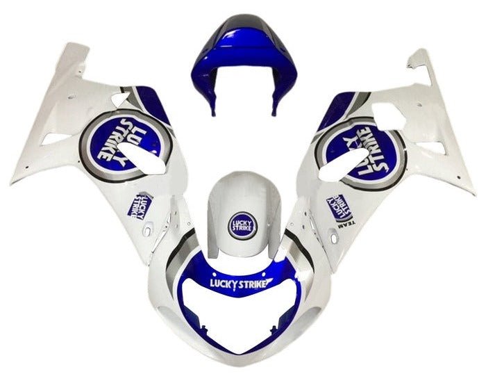 Suzuki GSXR 750 Fairings (2000-2003) White, Blue, Lucky Strike at KingsMotorcycleFairings.com