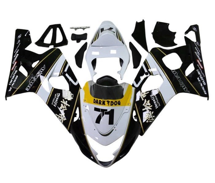 Suzuki GSXR750 Fairings (2004-2005) Black, White, Gold Stripe at KingsMotorcycleFairings.com