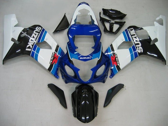 Suzuki GSXR 750 Fairing Kit (2004-2005) Blue Stripes, White, Black at KingsMotorcycleFairings.com