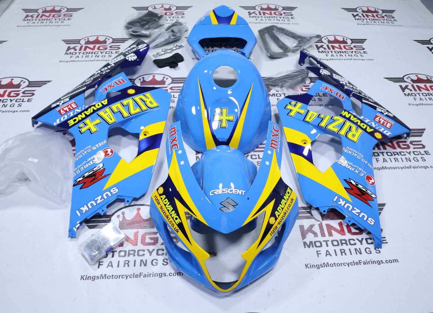 Suzuki GSXR750 Fairings (2004-2005) Light Blue, Yellow, Blue Rizla at KingsMotorcycleFairings.com