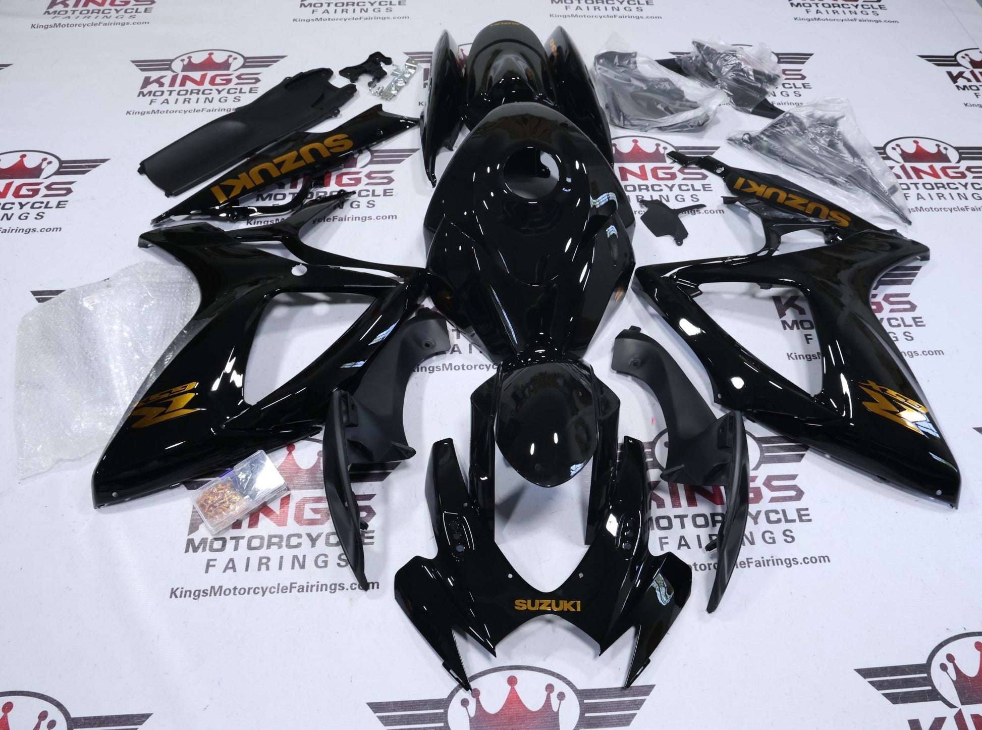 Suzuki GSXR750 Fairings (2006-2007) Black, Chrome Gold from KingsMotorcycleFairings.com