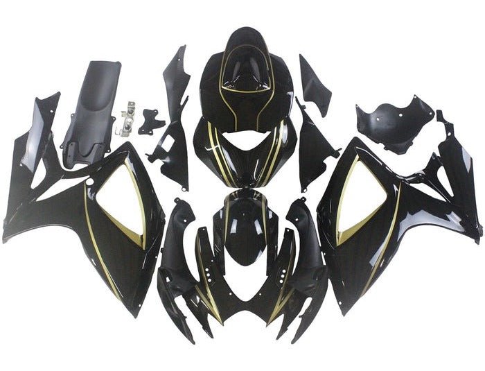 Suzuki GSXR 750 Fairings (2006-2007) Black, Gold Stripe at KingsMotorcycleFairings.com