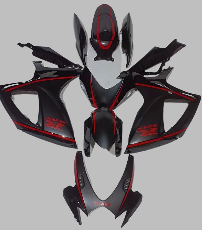 Suzuki GSXR 750 Fairings (2006-2007) Black, Matte Black, Red Stripe at KingsMotorcycleFairings.com 