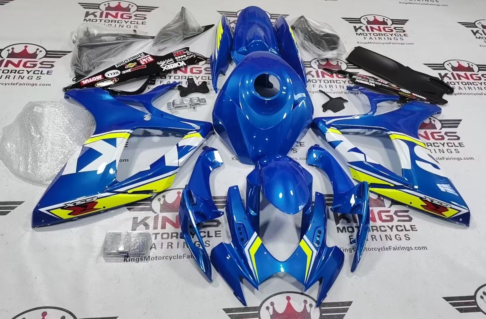 Suzuki GSXR750 Fairings (2006-2007) Blue, White, Neon Yellow at KingsMotorcycleFairings.com