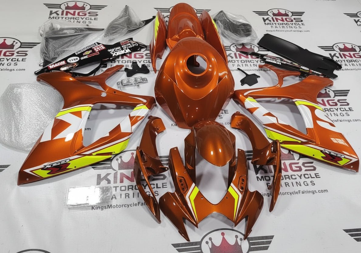 Suzuki GSXR750 Fairings (2006-2007) Copper Orange, White, Neon Yellow at KingsMotorcycleFairings.com