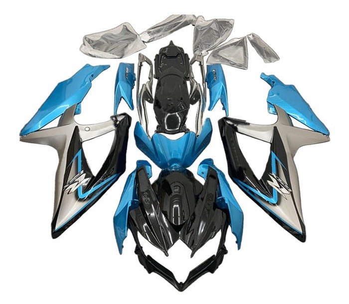 Suzuki GSXR 750 Fairings (2008-2010) Black, Silver, Light Blue at KingsMotorcycleFairings.com