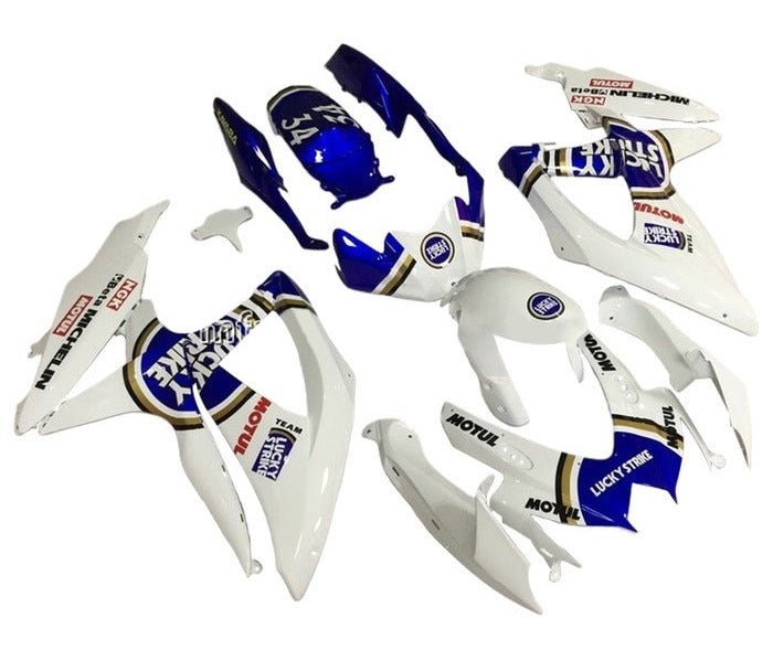 Suzuki GSXR 750 Fairings (2008-2010) White, Blue Lucky Strike at KingsMotorcycleFairings.com
