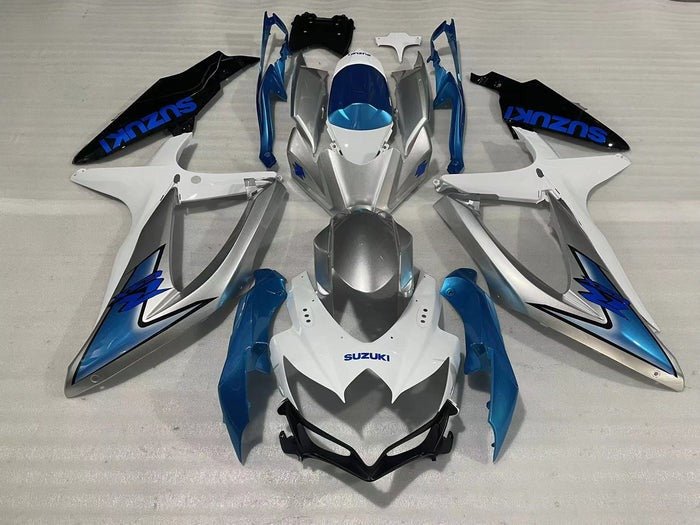 Suzuki GSXR 750 Fairings (2008-2010) White, Silver, Light Blue at KingsMotorcycleFairings.com