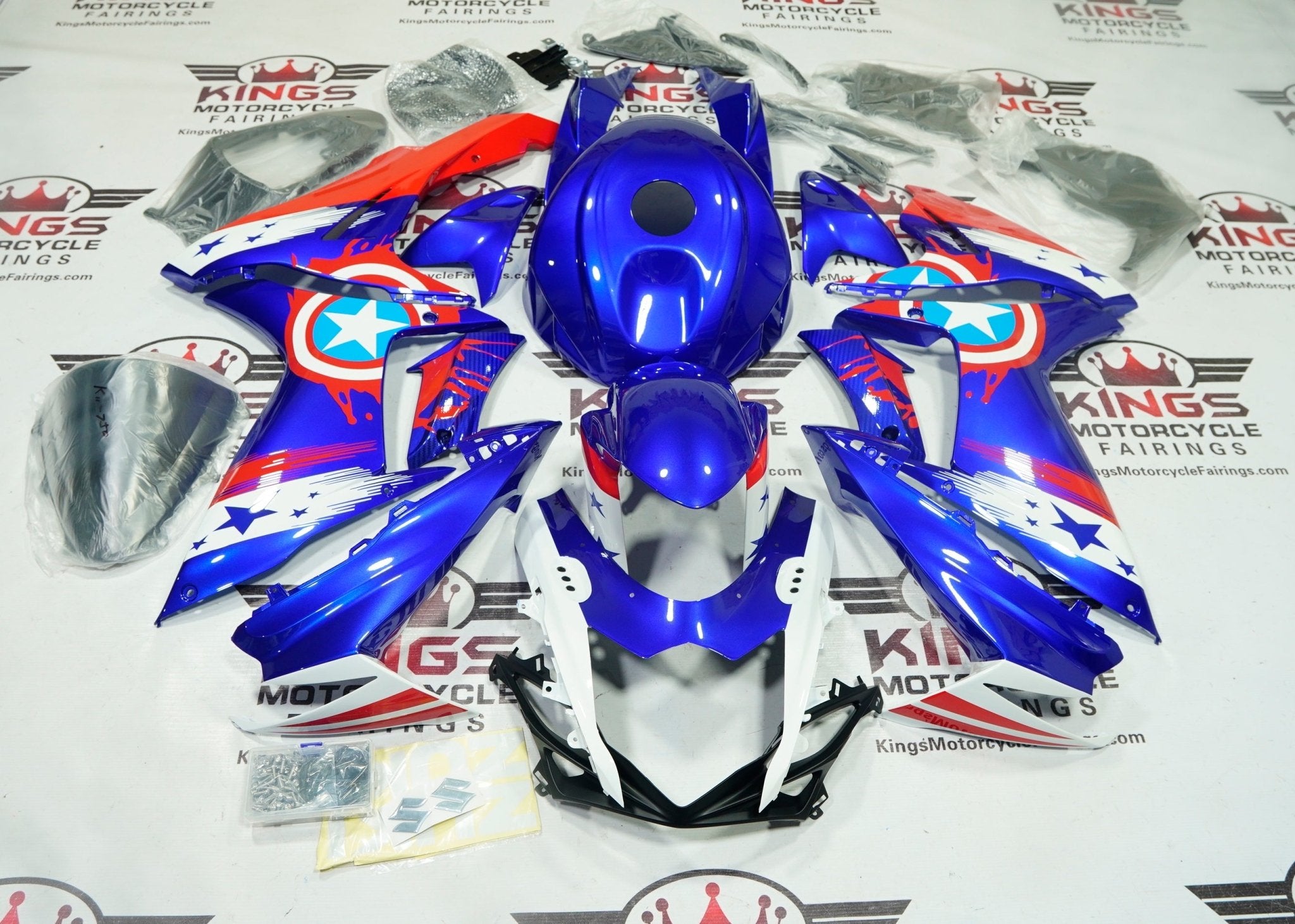 Suzuki GSXR750 Fairings (2011-2024) Blue Captain America at KingsMotorcycleFairings.com