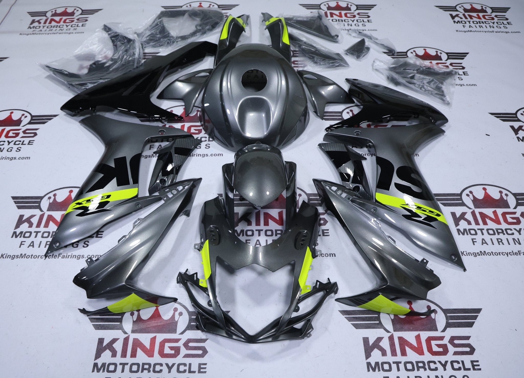 Suzuki GSXR750 Fairings (2011-2024) Gray, Neon Yellow, Black at KingsMotorcycleFairings.com