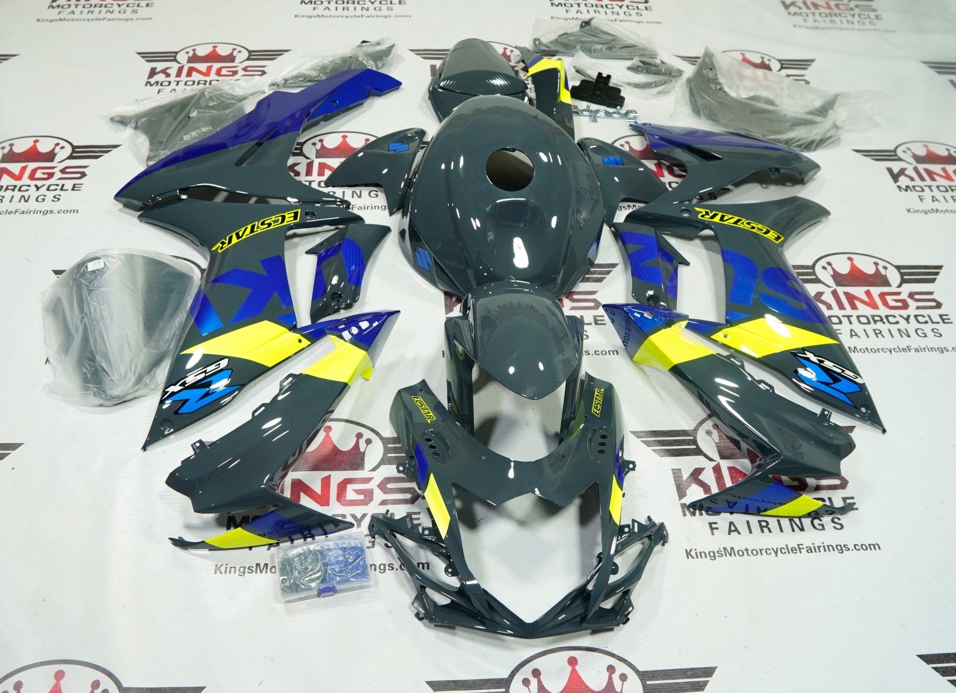 Suzuki GSXR750 Fairings (2011-2024) Gray, Yellow, Blue at KingsMotorcycleFairings.com