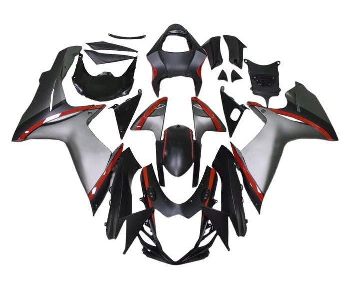 Suzuki GSXR750 Fairings (2011-2024) Matte Black, Silver, Red Stripe at KingsMotorcycleFairings.com