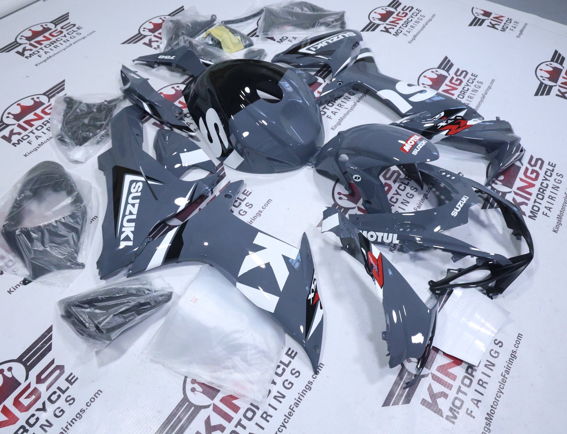 Suzuki GSXR750 Fairings (2011-2024) Nardo Gray, White, Black at KingsMotorcycleFairings.com