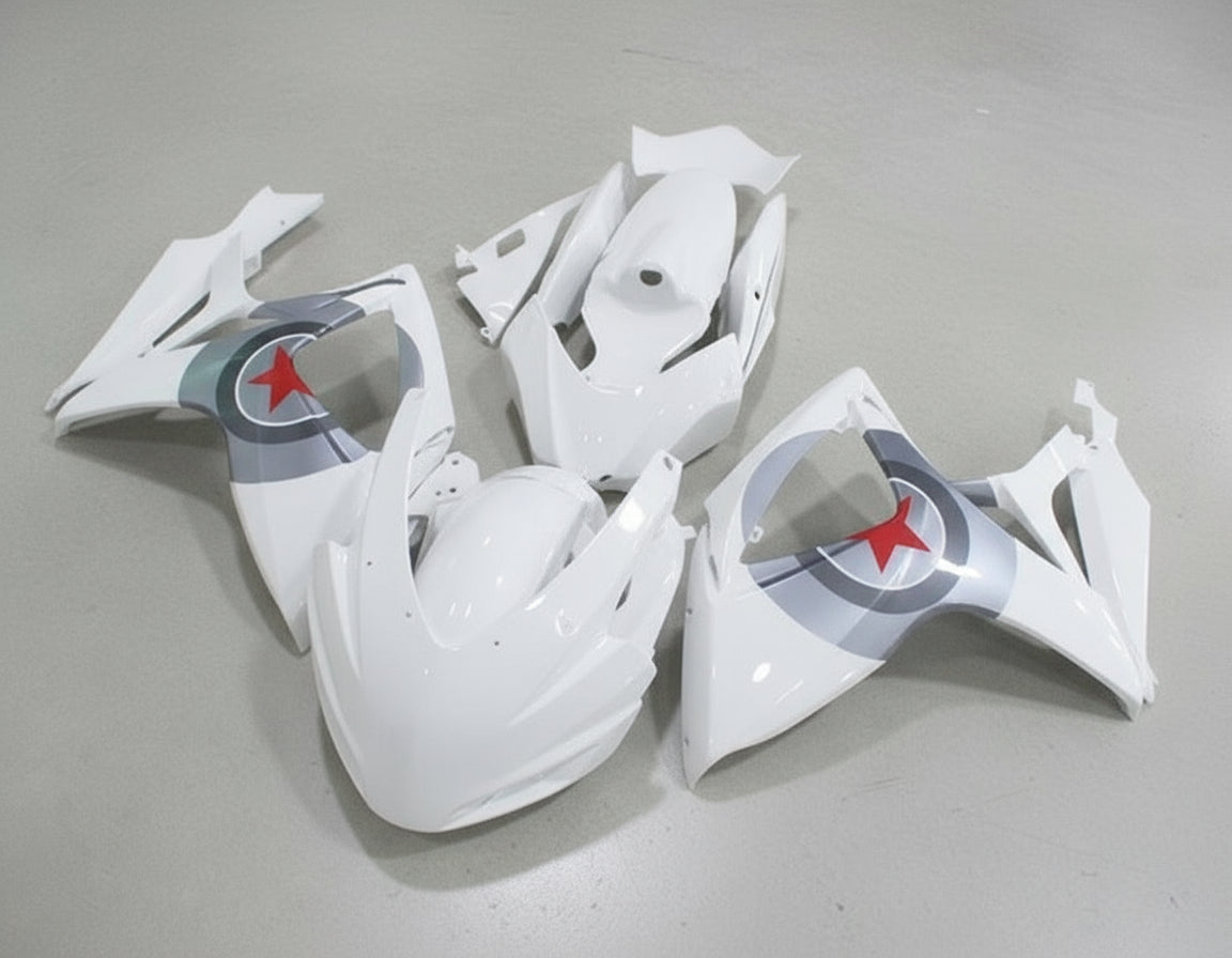 Suzuki GSXR750 Race Fairing Kit (2006-2007) White, Silver, Red Star at KingsMotorcycleFairings.com