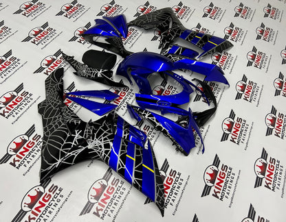 Suzuki GSXR750 (2011-2023) Blue, Black & Silver Spider Web Fairings at KingsMotorcycleFairings.com