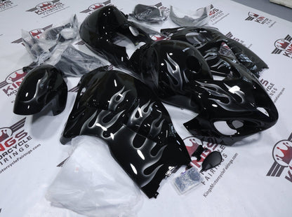 Suzuki Hayabusa Fairing Kit (1999-2007) Black, Silver Flames at KingsMotorcycleFairings.com