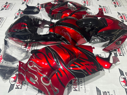 Suzuki Hayabusa Fairing set (1999-2007) Red, Black, Chrome Tribal Flame at KingsMotorcycleFairings.com