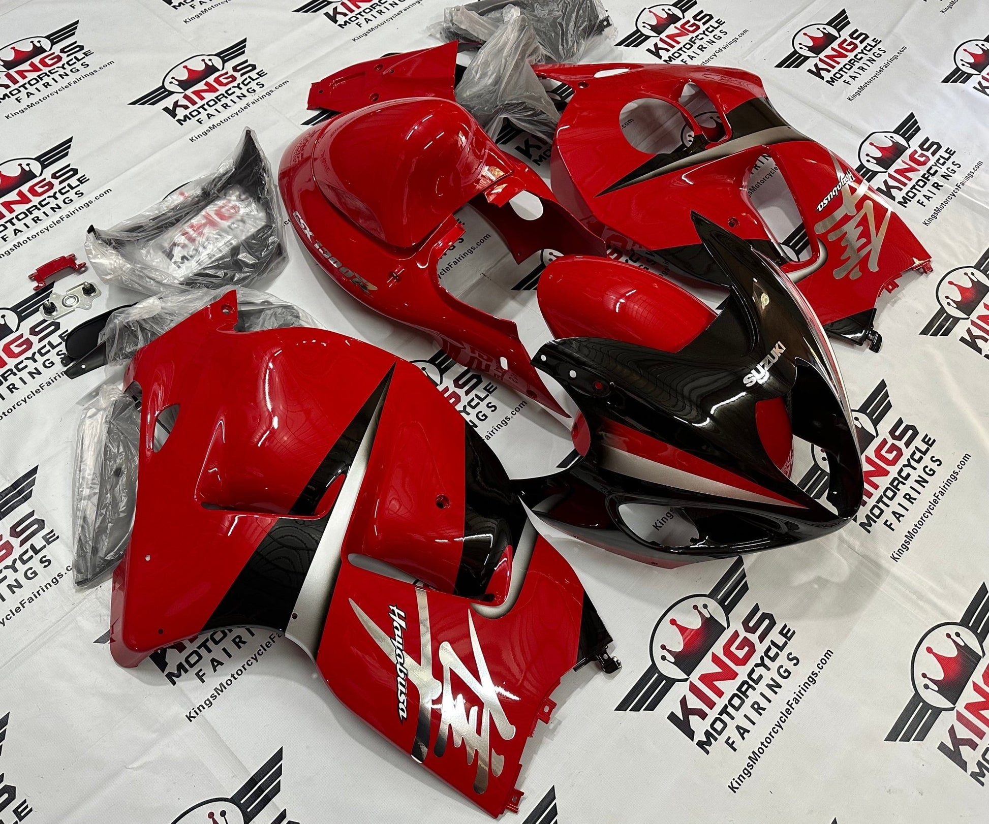 Suzuki Hayabusa Fairings (1999-2007) Red, Black, Silver at KingsMotorcycleFairings.com