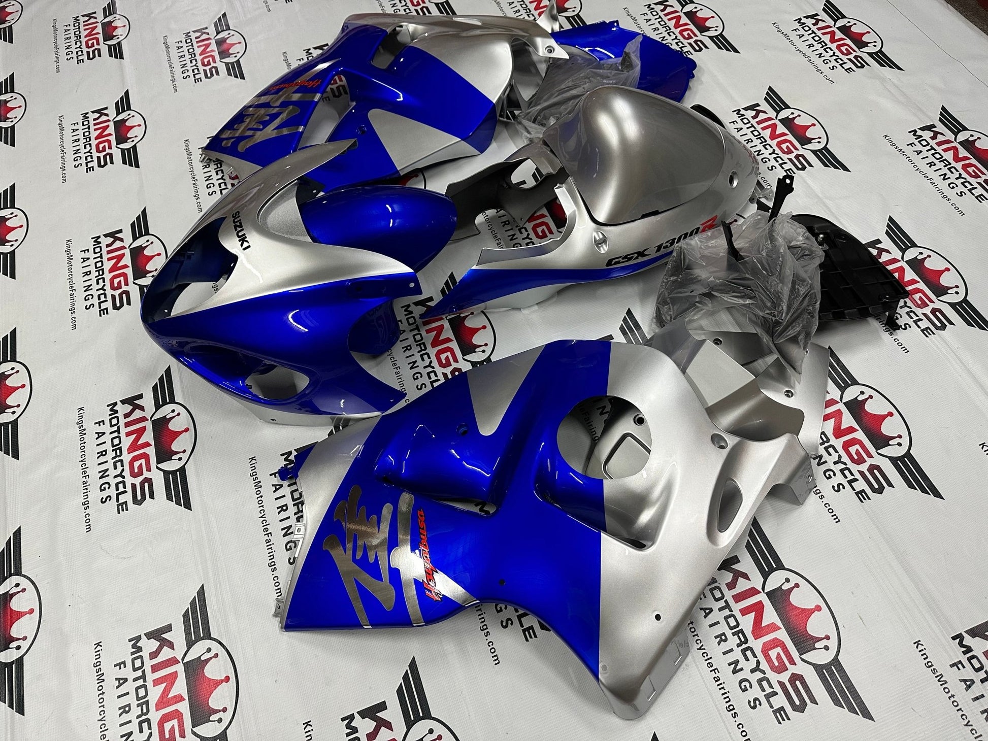 Suzuki Hayabusa Fairings (1999-2007) Silver, Blue from KingsMotorcycleFairings.com