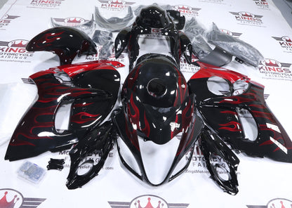 Suzuki Hayabusa Fairings (2008-2020) Black, Red Flame at KinsMotorcycleFairings.com